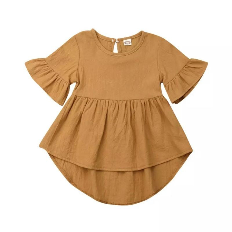 toddler high low dress in mustard