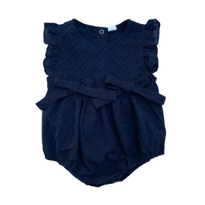 Toddler romper in navy blue with two detail bows in the front