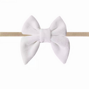 Velvet headband bow in white